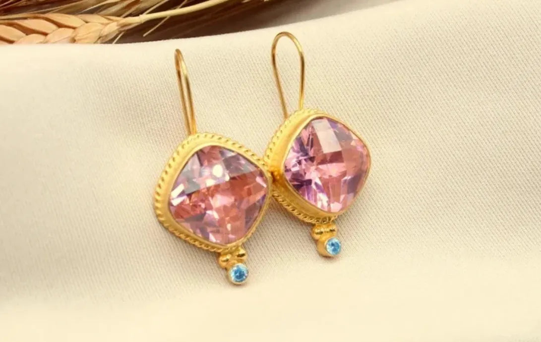 Gold Plated Square Zircon Drop Earrings for Women Rhinestone Jewelry Gift