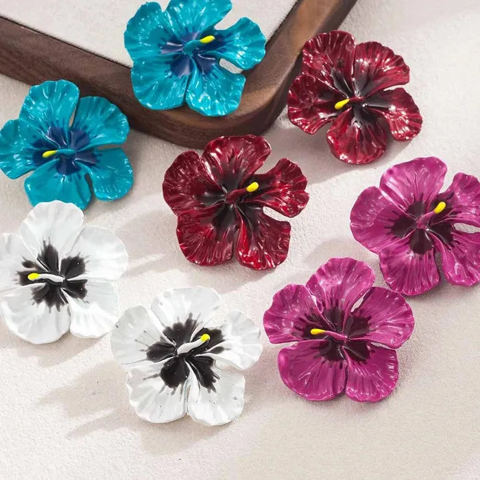 Large Floral Zinc Alloy Drop Earrings for Women Dangle Jewelry Gift