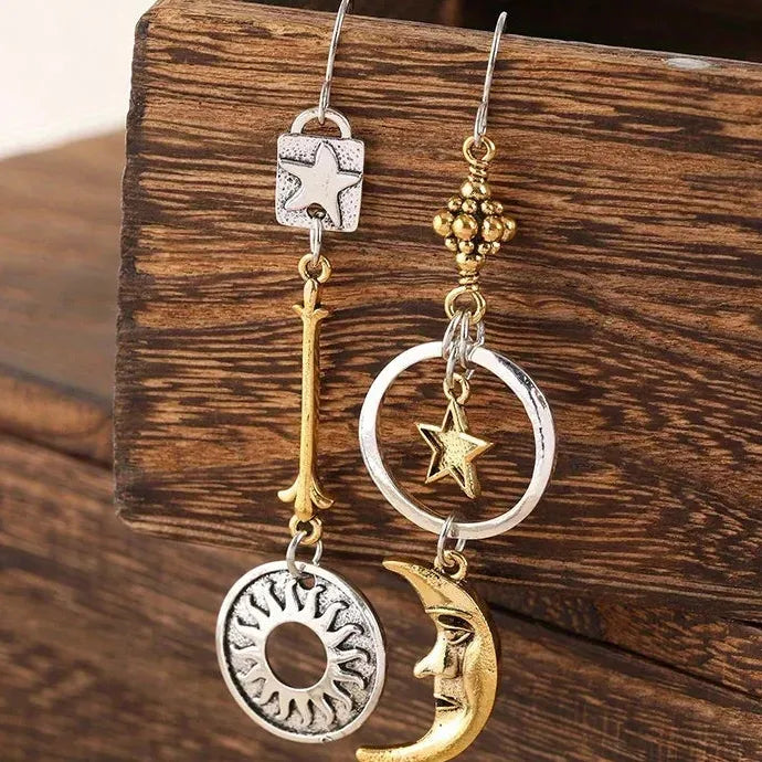 Greek Mythology Sun Moon Pendant Earrings Zinc Alloy Drop Jewelry Gift Women
