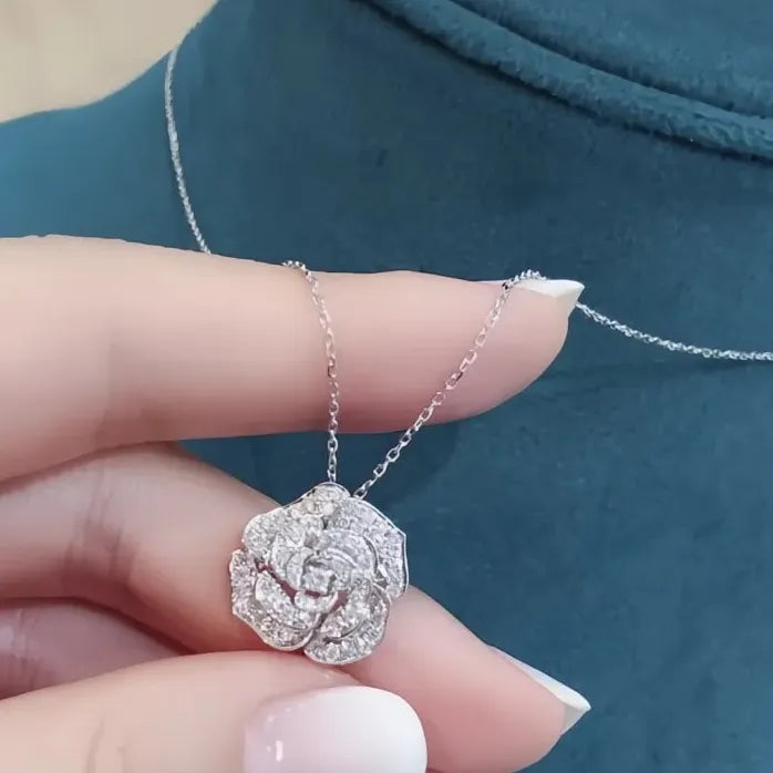 Silver Flower Pendant Necklace for Women Cubic Zirconia Wedding Jewelry