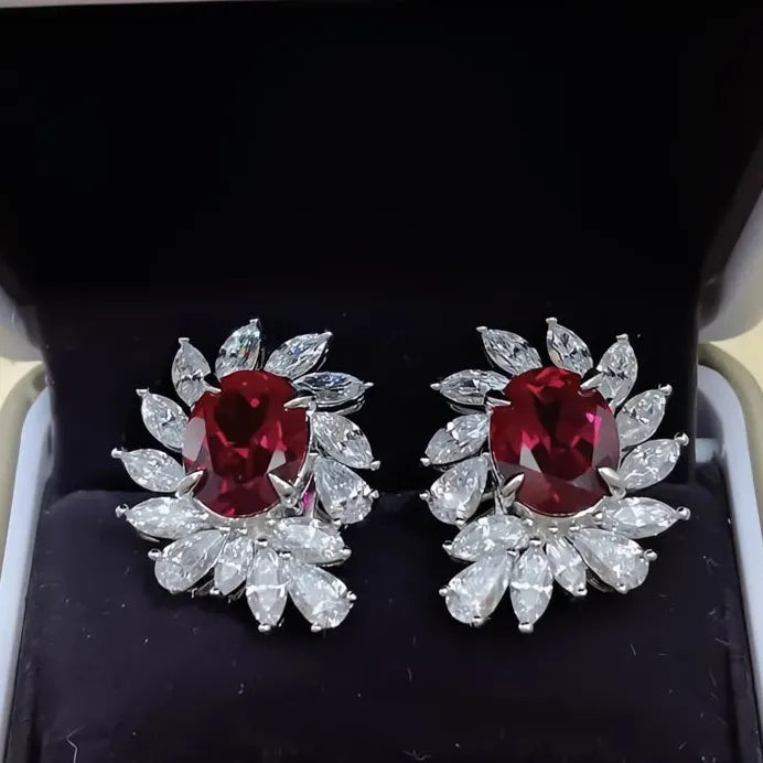 Silver Oval Cubic Zirconia Bridal Earrings Sparkling Wedding Jewelry
