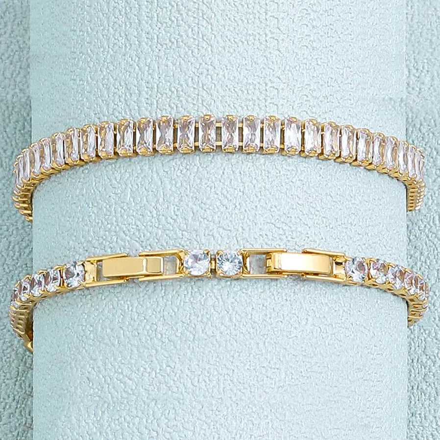 18K Gold Plated Sparkling Square CZ Bracelet Women Stainless Steel Bangle