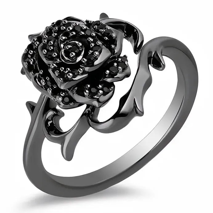 Brass Black Flower Pave Wedding Band with Cubic Zirconia for Women