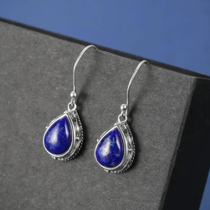 Vintage Silver Retro Pattern Water Drop Zinc Alloy Dangle Earrings for Women