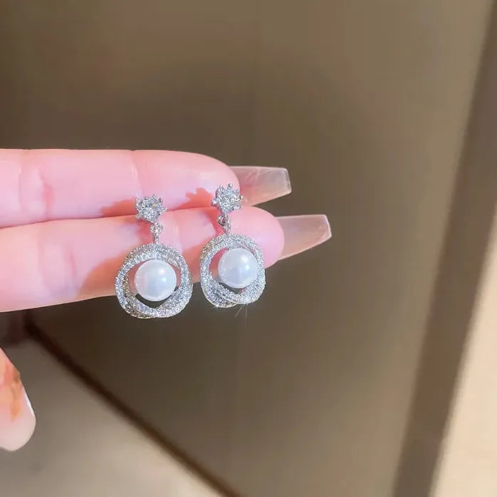 Pendientes de perlas redondas geométricas de cobre diseño personalidad 2021 mujer niña
