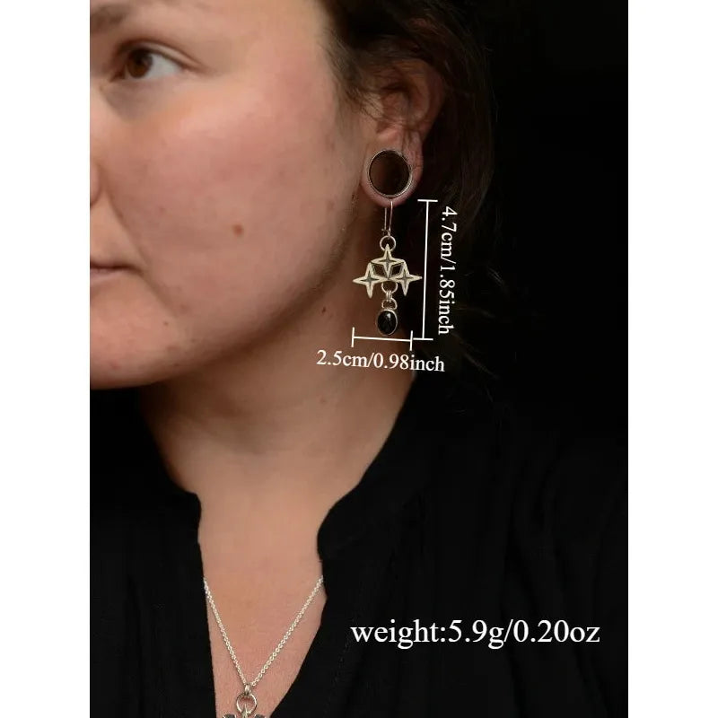 Vintage Bohemian Copper Metal Geometric Pendant Long Drop Earrings for Women