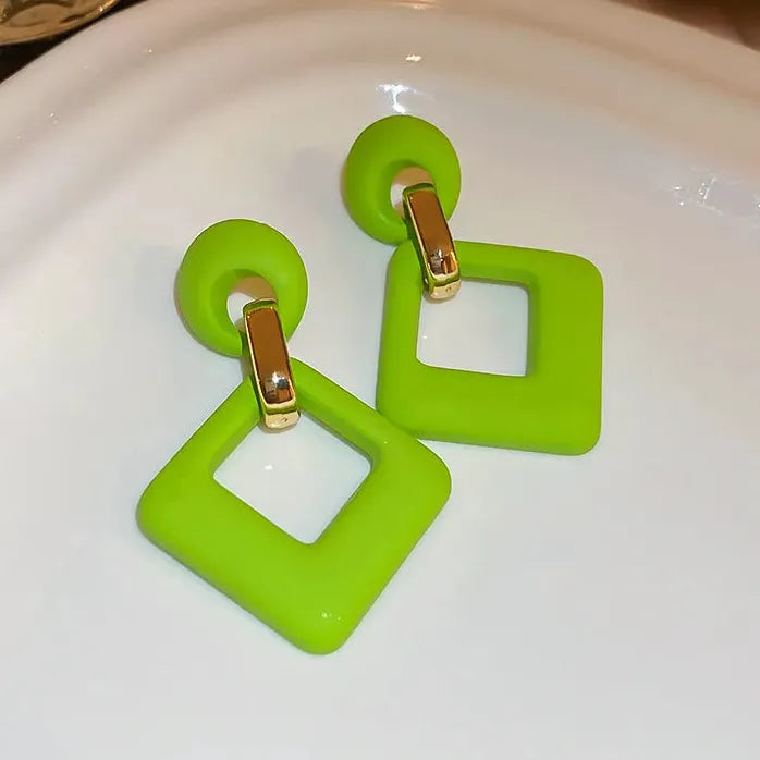 Rose Red Yellow Green Fluorescent Acrylic Square Drop Earrings for Women Stylish Jewelry