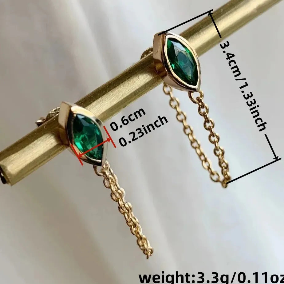 Green Women's Crystal Drop Earrings Luxurious Su Chain Pendant Wedding Jewelry