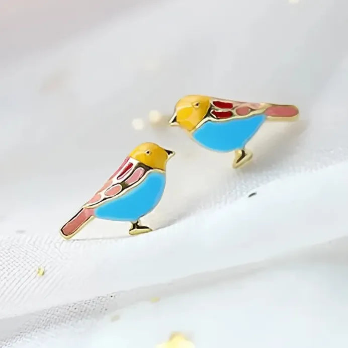 Handmade Colorful Bird Geometric Enamel Stud Earrings for Women Party