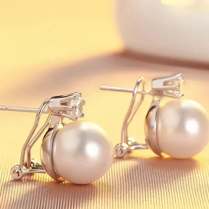 Korean Style Women’s Geometric Stud Earrings Brass Simulated Pearl CZ Jewelry for Engagement