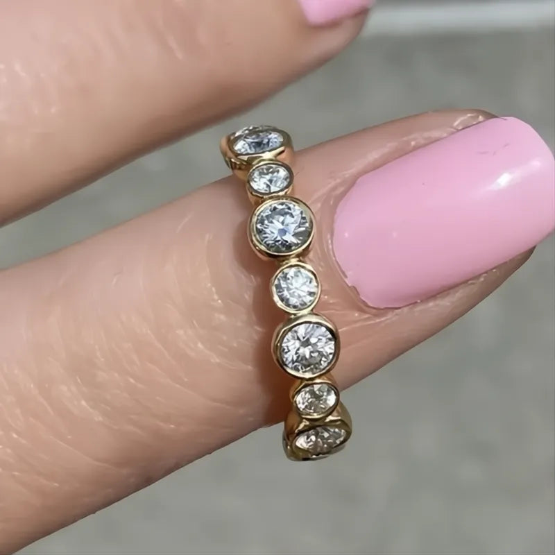 Trendy Round Cubic Zirconia Ring for Women Silver Gold Color Fashion Jewelry Daily Wear