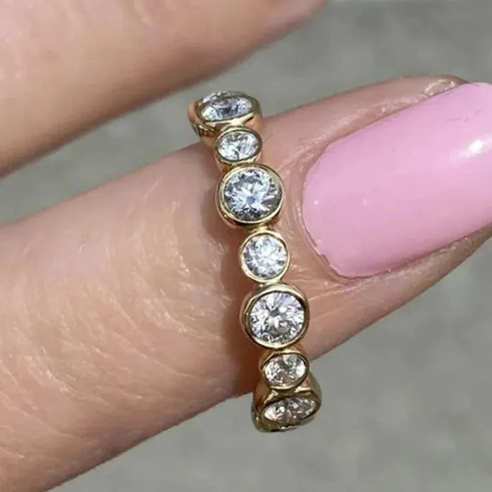 Trendy Geometric Round Cubic Zirconia Ring for Women Silver Gold