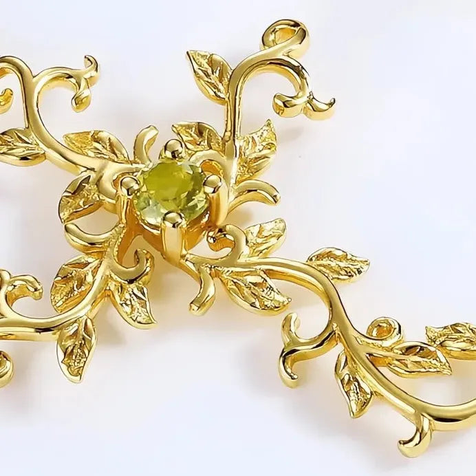 Elegant Gold Leaf Pendant Necklace with Green CZ for Women Party Jewelry