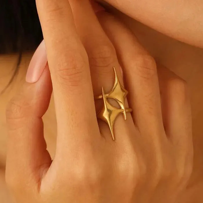 Adjustable Gold Star Stainless Steel Ring for Women Thin Fashion Jewelry