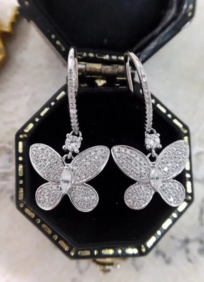 Silver Color Women's Dangle Earrings with Shiny CZ Stone, Zinc Alloy Jewelry Gift