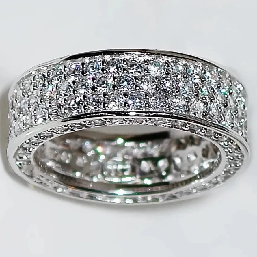 Women's Silver Wedding Ring Micro Paved CZ Stone Geometric Fashion Jewelry