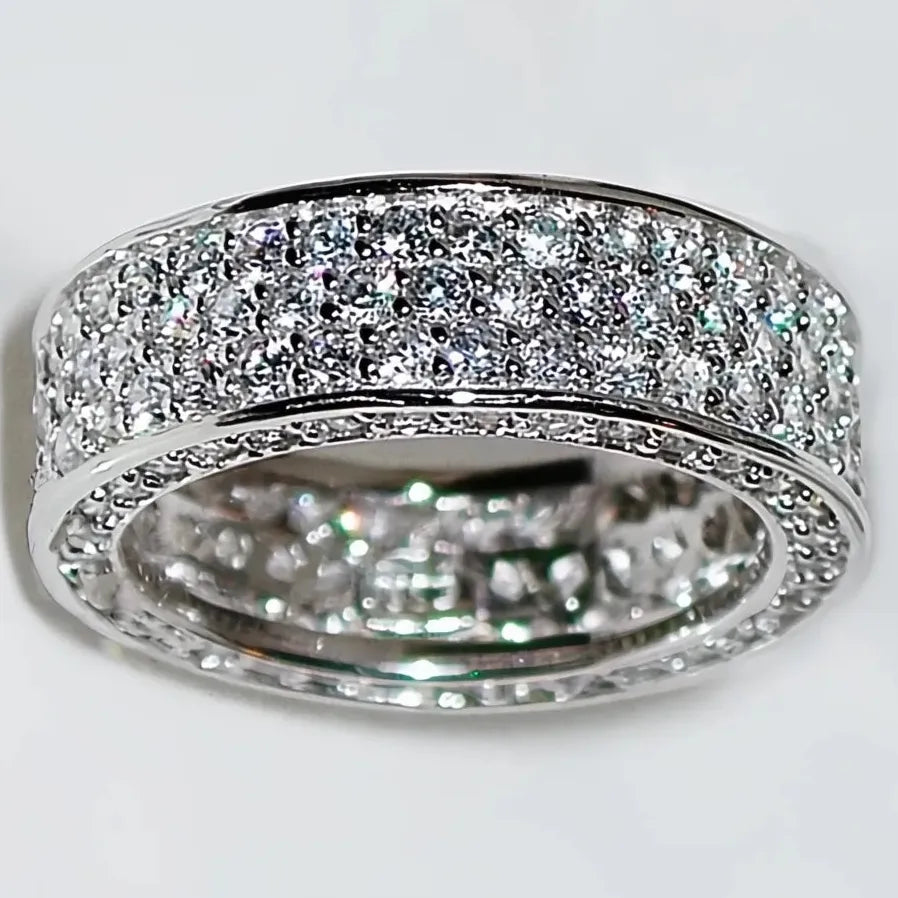 Women's Silver Color Wedding Ring with Micro Paved CZ Stones