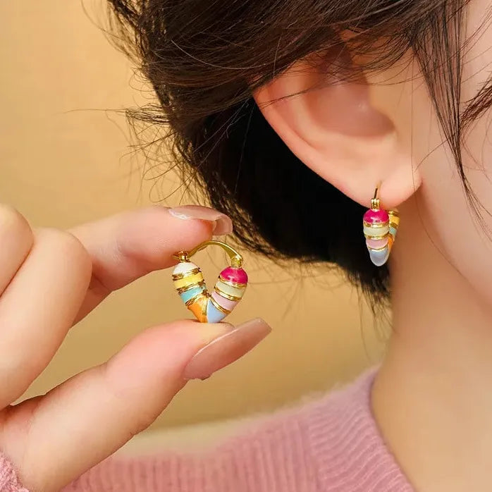 2024 Korean Women’s Heart Hoop Earrings Gold Plated Copper Jewelry Gift