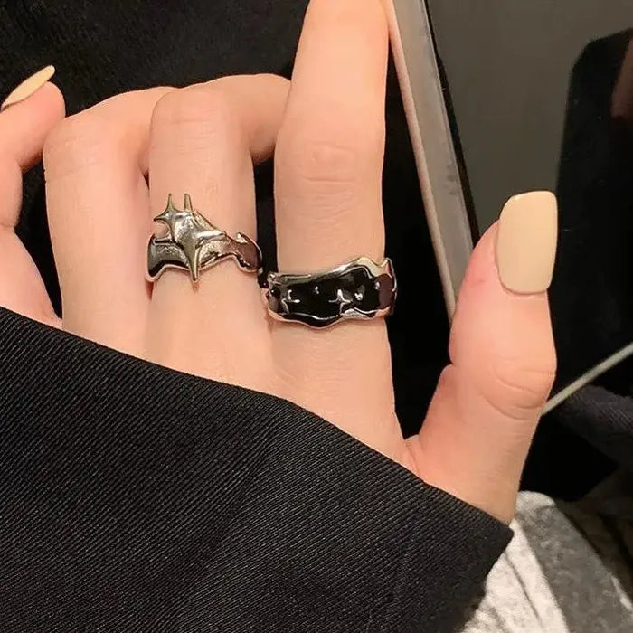 Copper Geometric Star Ring for Women Silver Tone Punk Hip Hop Jewelry Gift