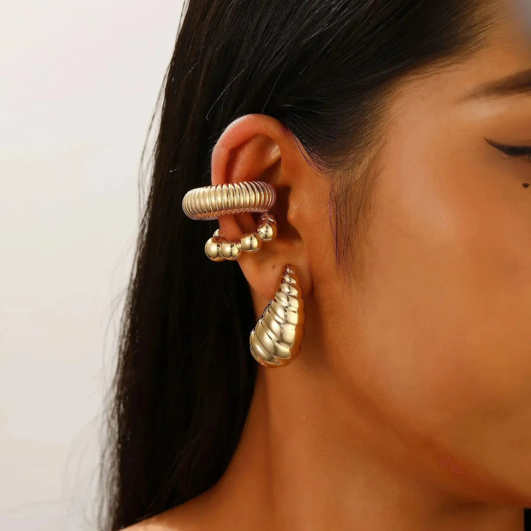 4Pc Vintage Geometric Clip Earrings Women Trendy C Shape Ear Cuff Jewelry