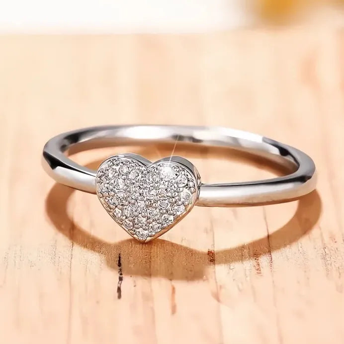 Brass Heart Wedding Ring for Women with Cubic Zirconia Anniversary Gift
