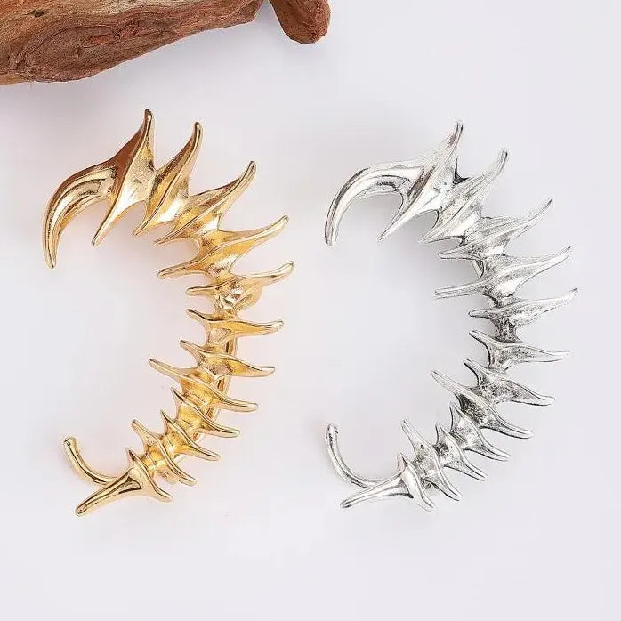 2024 Punk Skeleton Spike Silver Metal Clip-On Earrings Unisex Gift Jewelry