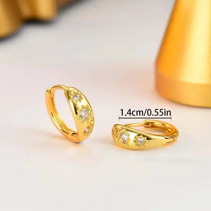 Star Huggie Hoop Earrings for Women Geometric Sun Flower Jewelry Gift