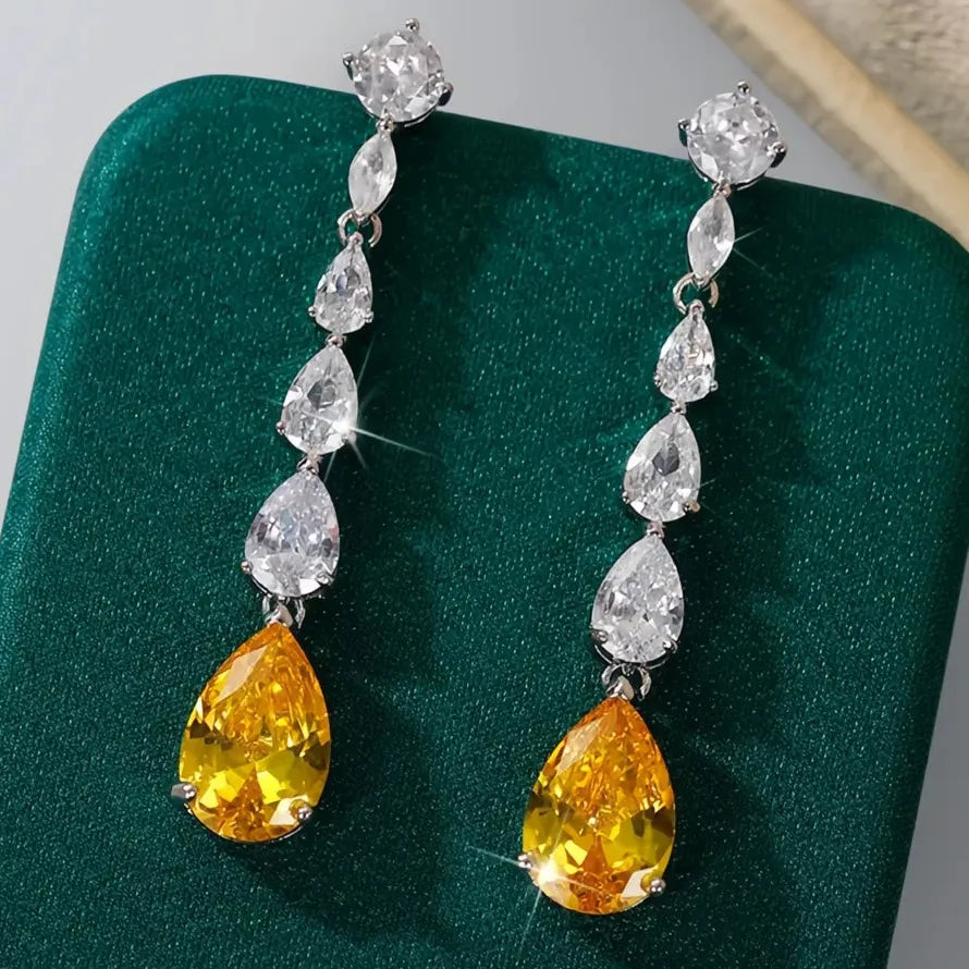 Bright Pear Yellow Cubic Zirconia Geometric Copper Alloy Drop Earrings for Women