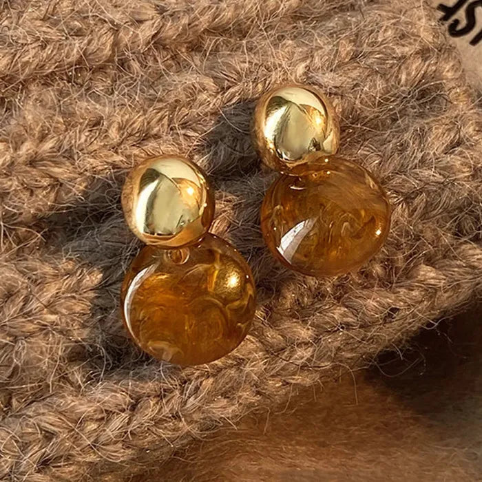 Brown Resin Tiger Eye Dangle Earrings for Women with Silver Needle