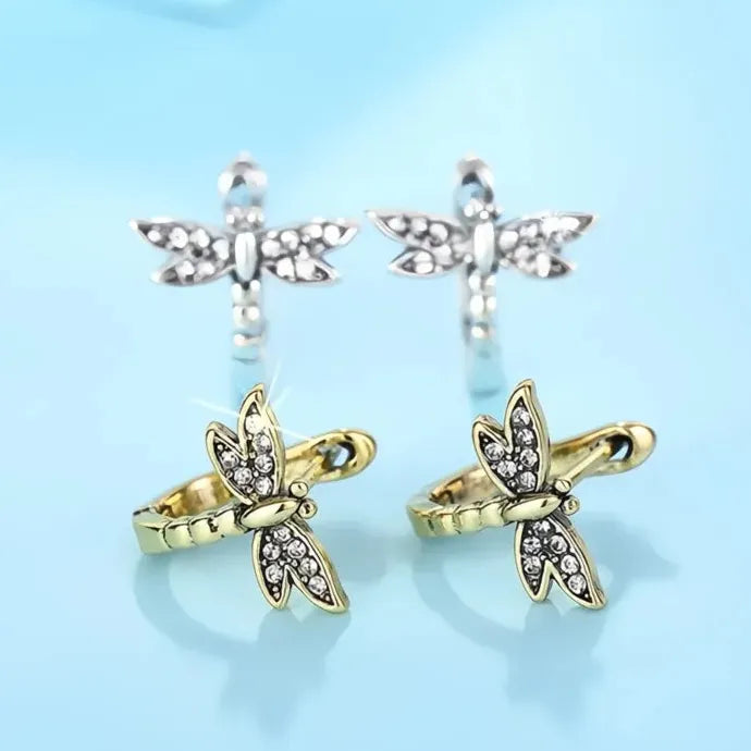 Dragonfly Hoop Earrings for Women Brass Cubic Zirconia Trendy Jewelry