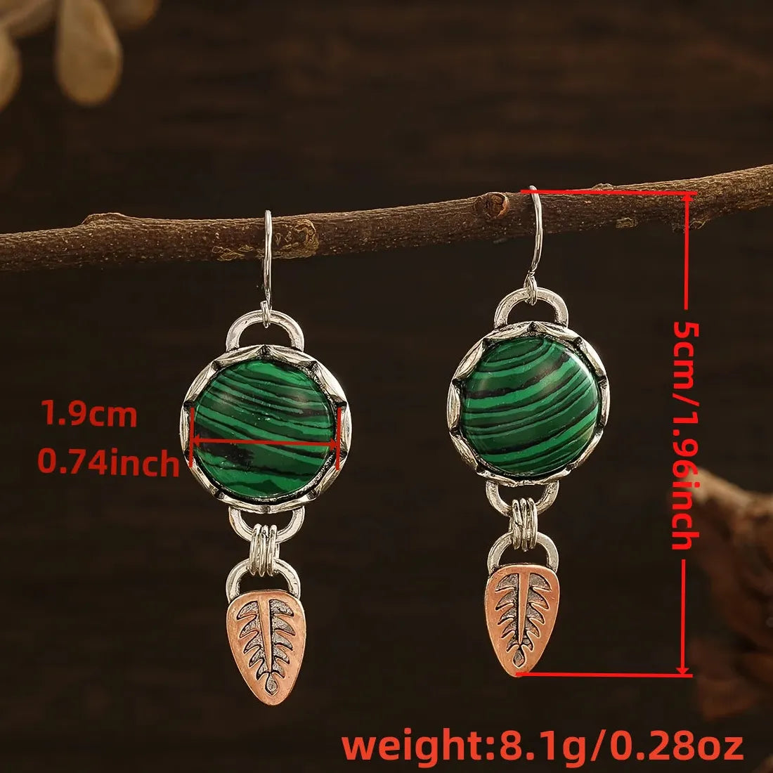 Retro Geometric Zinc Alloy Pendant Earrings Green Watermelon Pattern Jewelry Women
