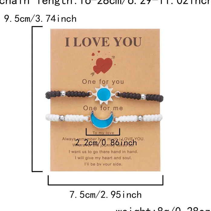 2026 Couple Moon Sun Bracelet Set Beaded Chain Adjustable Jewelry Gift