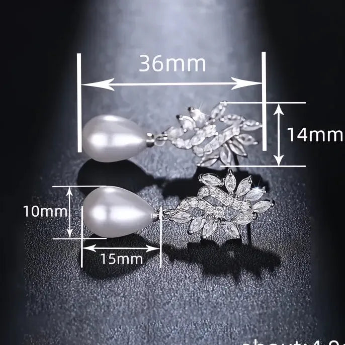 Geometric Water Drop Pearl Earrings with CZ Inlay Copper Alloy Jewelry for Women