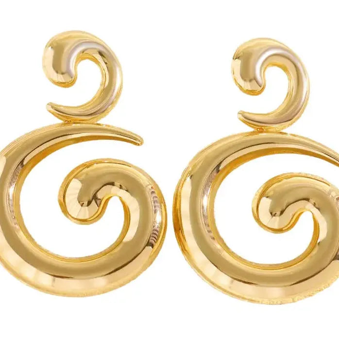 Exaggerated Metal Spiral Drop Earrings Women Retro Geometric Hollow Large Dangle Jewelry