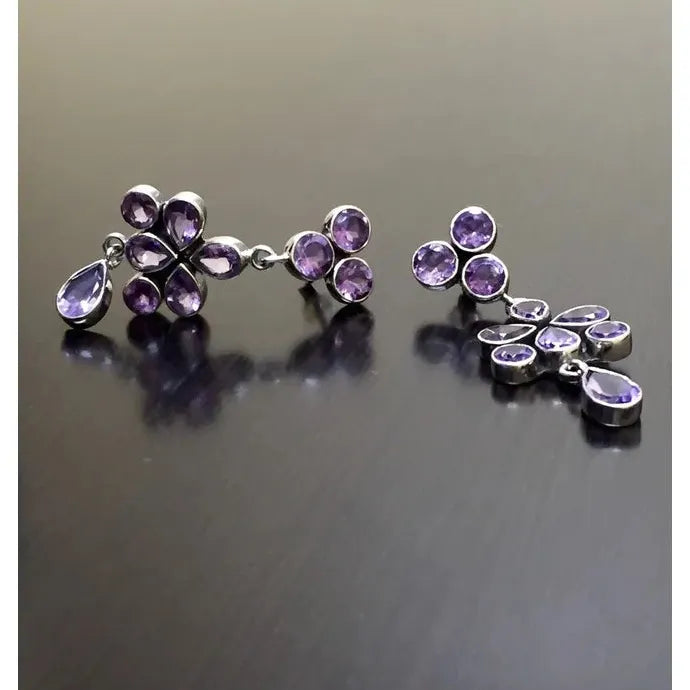 Vintage Bohemian Women's Purple Crystal Drop Earrings Ethnic Pendant Jewelry Gift