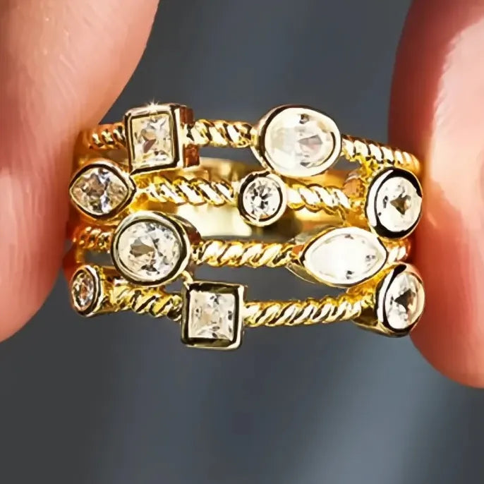 Luxury Women’s Gold Brass Engagement Wedding Ring with Cubic Zirconia