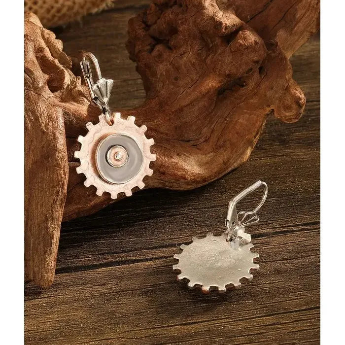 Vintage Silver Gear Drop Earrings for Women Zinc Alloy Dangle Jewelry