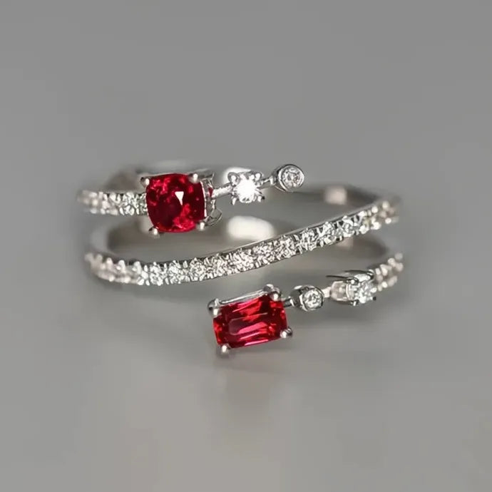 Silver Color Red Cubic Zirconia Geometric Wedding Ring for Women Brass