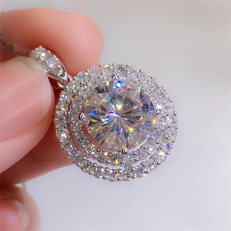 Gorgeous Bridal Wedding Necklace Cubic Zirconia Round Pendant Elegant Women’s Fashion Jewelry