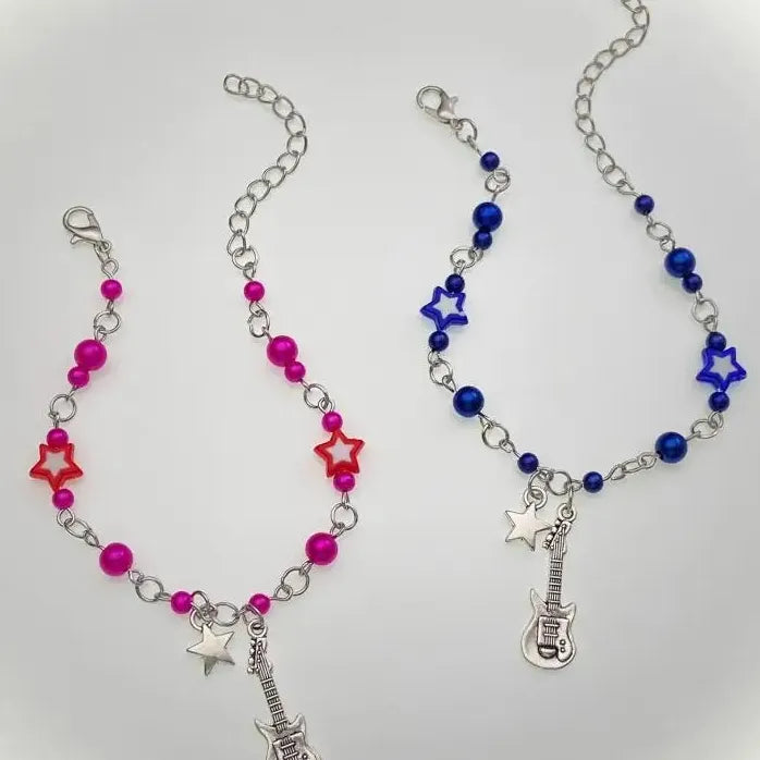 Handmade Star Beads Couple Bracelet Y2K Guitar Charm Gift Jewelry