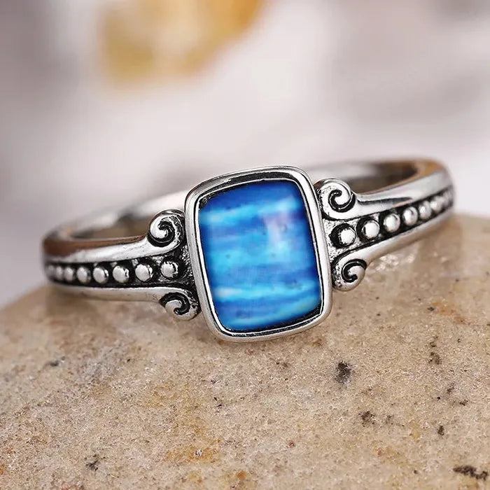Retro Square Copper Ring with Gemstone Inlay Minimalist Women's Jewelry