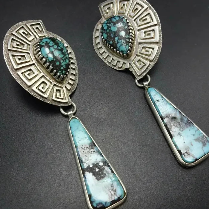 Bohemian Zinc Alloy Drop Earrings Geometric Blue Stone Ethnic Style Gift