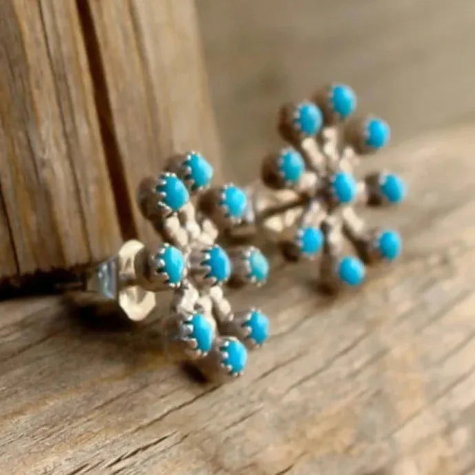 Vintage Turquoise Metal Snowflake Earrings Bohemian Jewelry Gift Women
