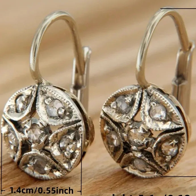 Retro Silver Hollow Geometric Drop Earrings Cubic Zirconia Zinc Alloy Jewelry