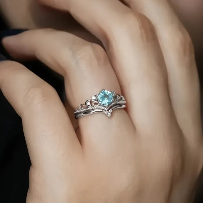 Luxury Blue Cubic Zirconia Women's Wedding & Engagement Ring Set