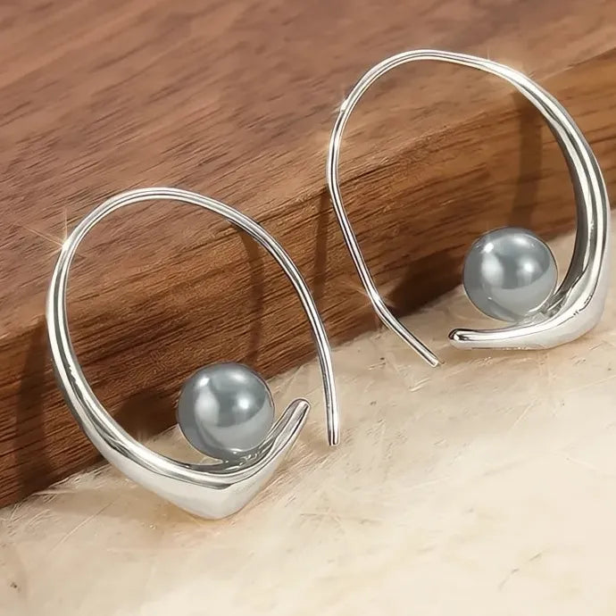 Black Pearl Hoop Earrings Women Wedding Daily Trendy Brass Jewelry