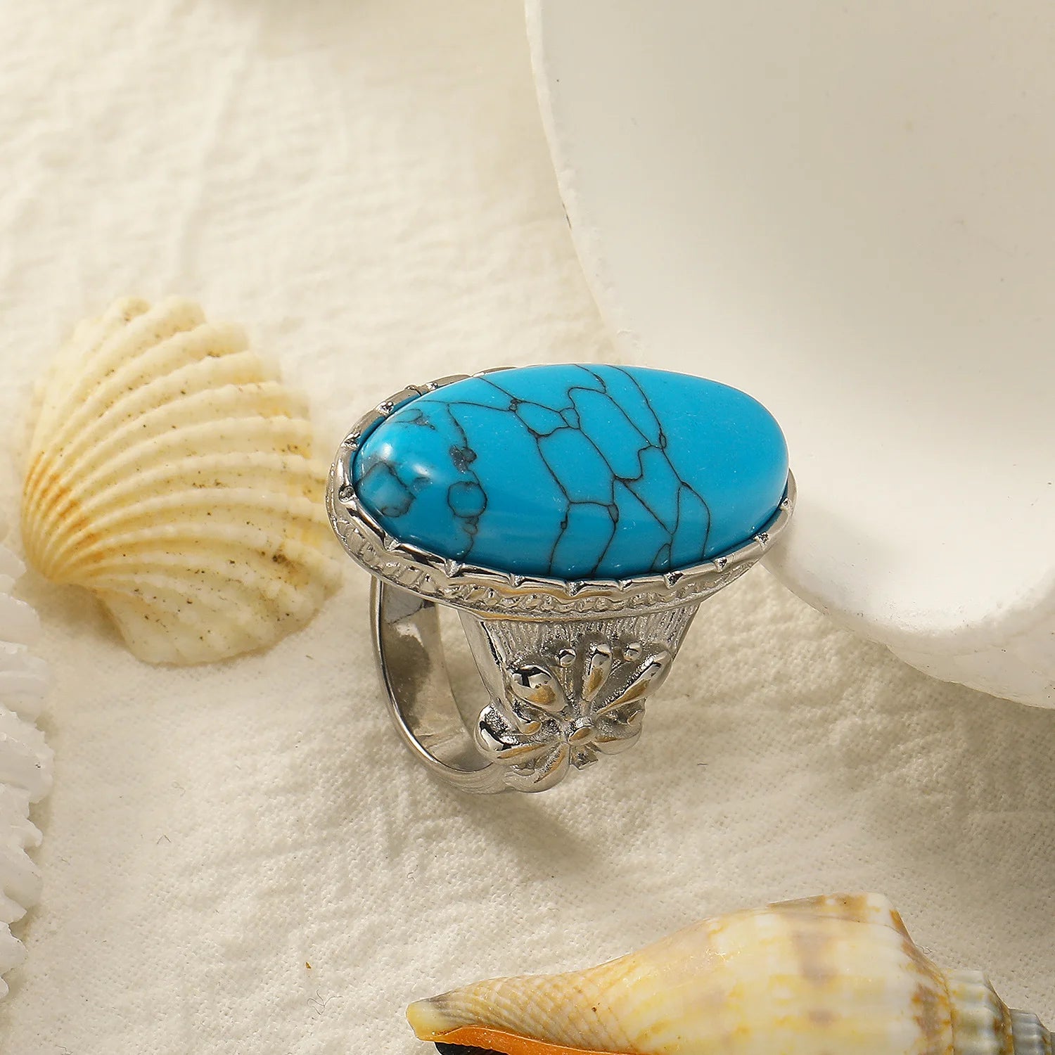 18k Gold Plated Stainless Steel Gothic Turquoise Opal Oversize Knuckle Ring