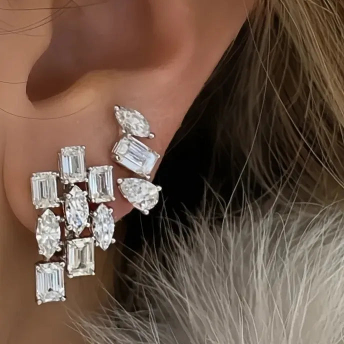 Geometric Cubic Zirconia Stud Earrings for Women Oval Square Pear Shape Fashion Jewelry