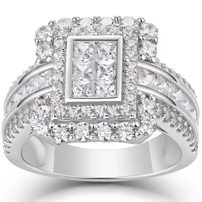 Geometric Cubic Zirconia Silver Color Wedding Bands for Women Elegant Design