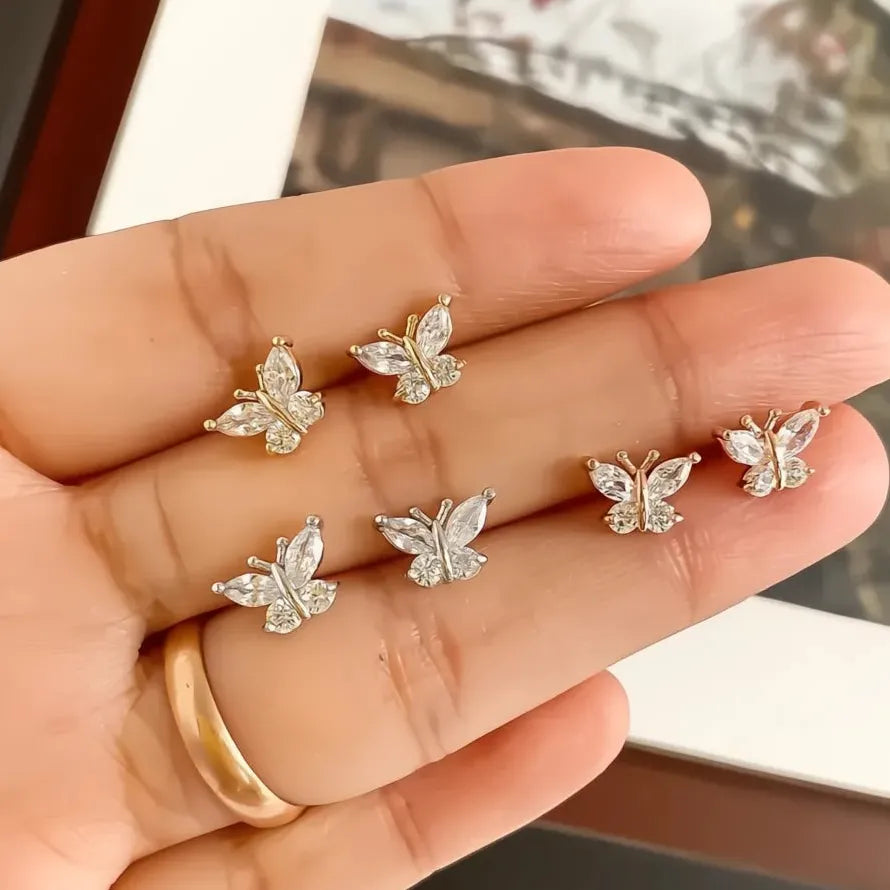Butterfly Cubic Zirconia Stud Earrings for Women Gold Silver Jewelry Gift